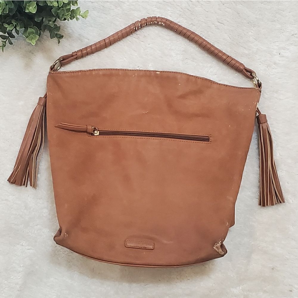 Olivia + Joy Slouchy Oversized Faux Leather Large Shoulder Bag with Tassels